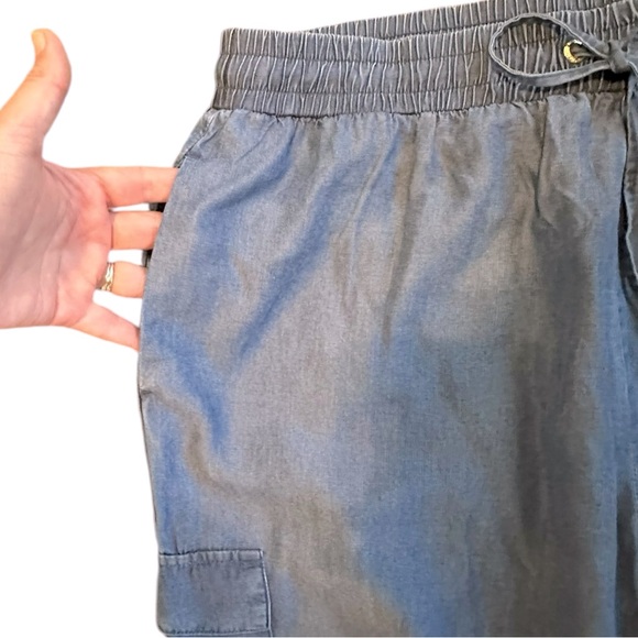 NINE WEST high rise chambray pull on elastic waist cargo jogger pants sz Large - Picture 4 of 7